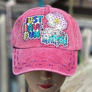 Ladies Burgundy Just Have Fun BLING Hat NEW